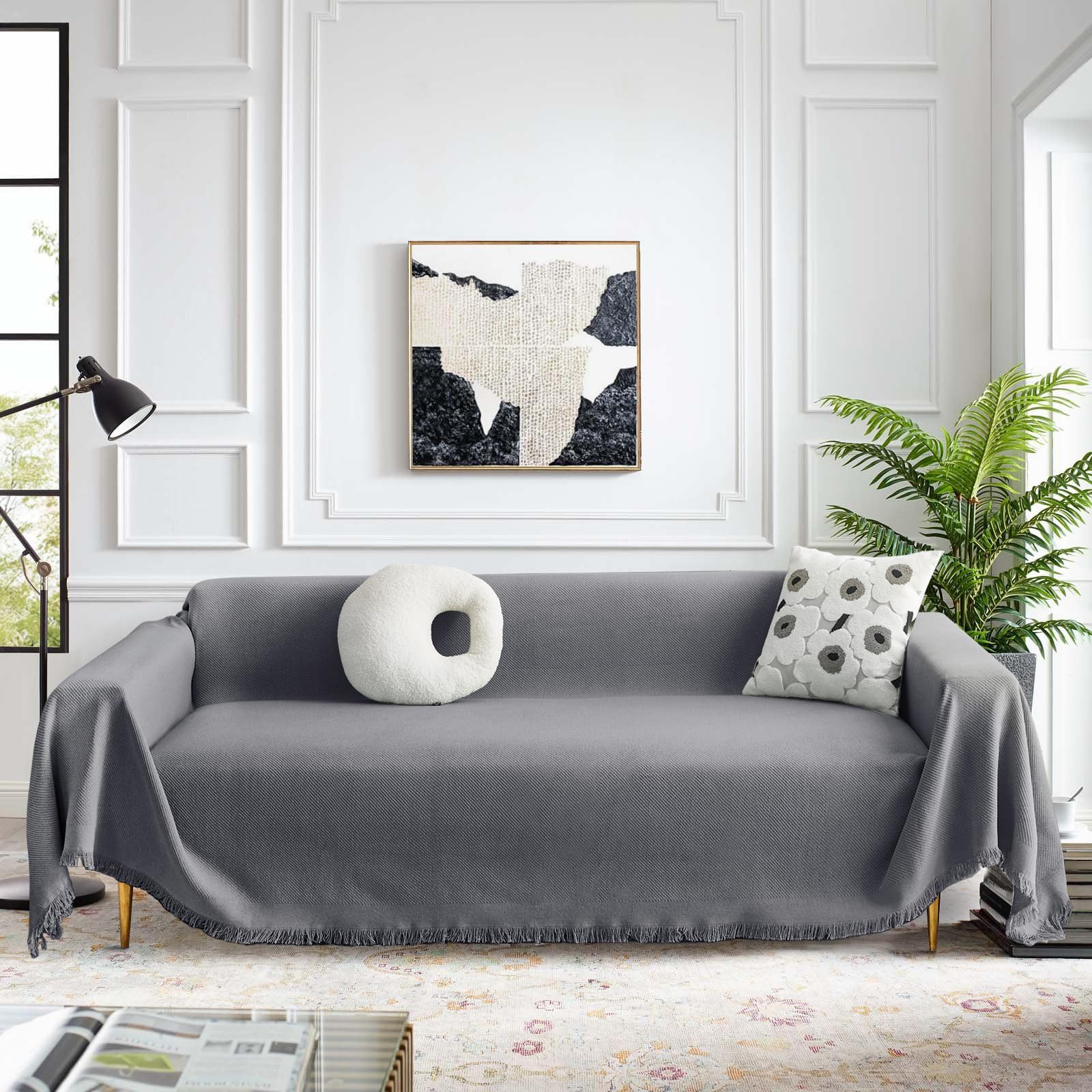 Meetsky Couch Cover Sofa Slipcover Grey Couch Protector Covers For Sectional Sofa Universal Fit For Couch 2-3 Seat, Thick Washab